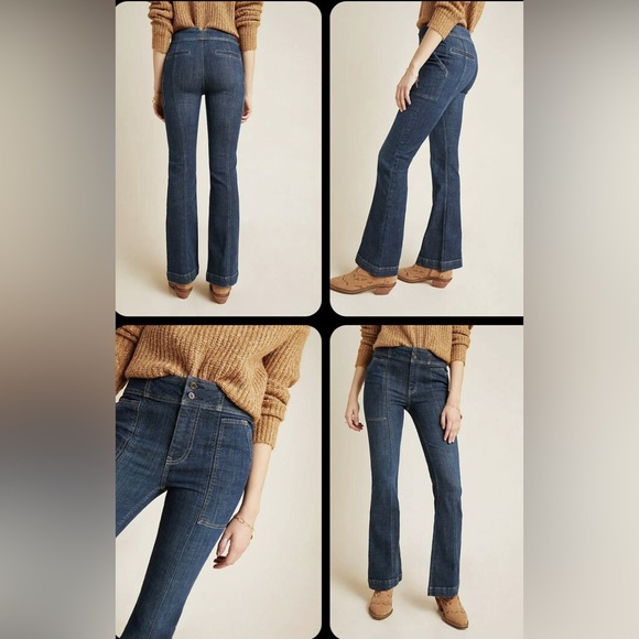 Anthropologie Pilcro High Rise Bootcut Flare Leg Jeans Sz 27 Dark Rinse - Picture 2 of 7